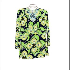 Harold’s Vibrant Green and Blue Patterned blouse size M
